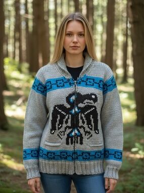 Handmade Knit Eagle Wool Sweater Cowichan Siwash